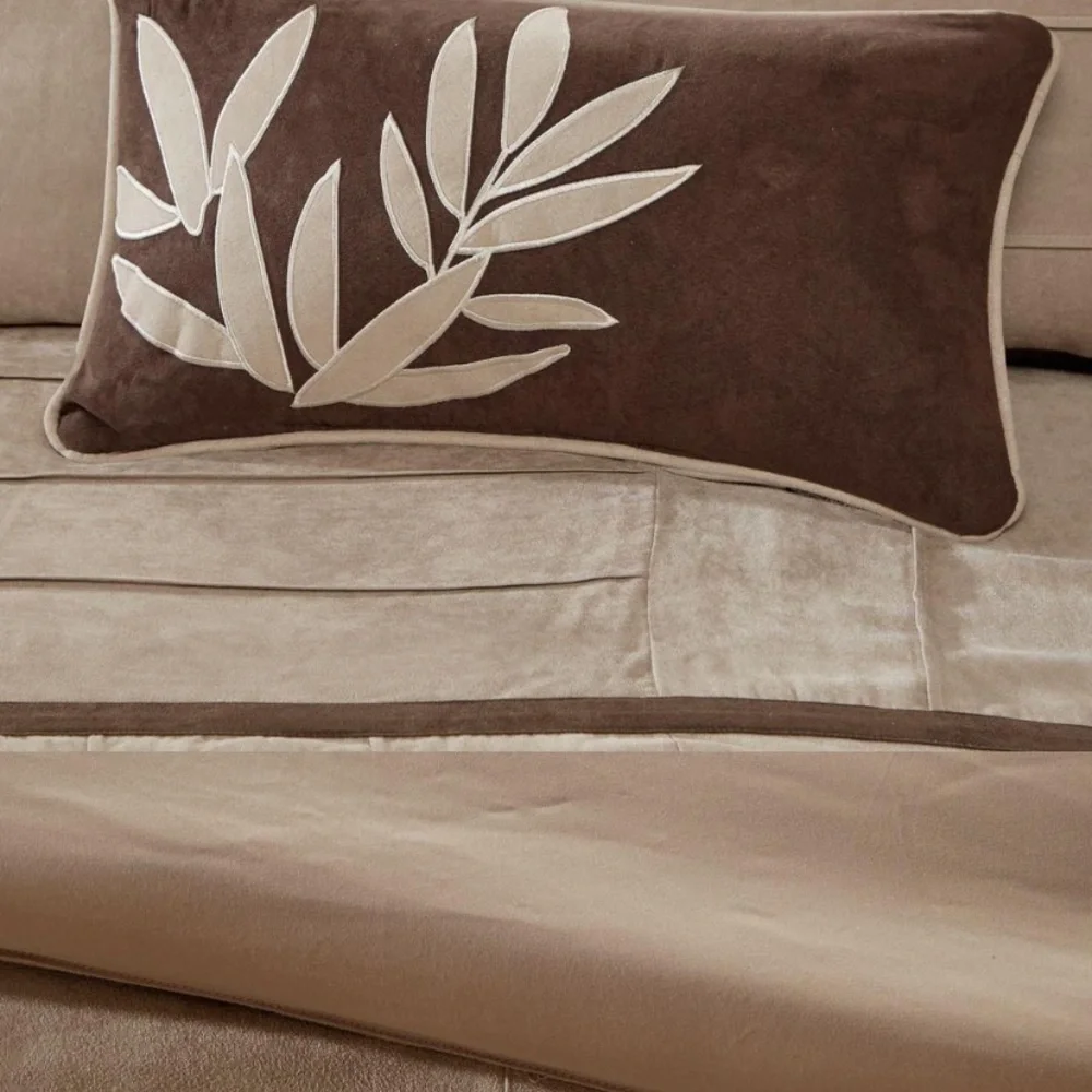 One day sale Madison Park Microsuede 7 pc set Queen Cream and Brown Bedding Set